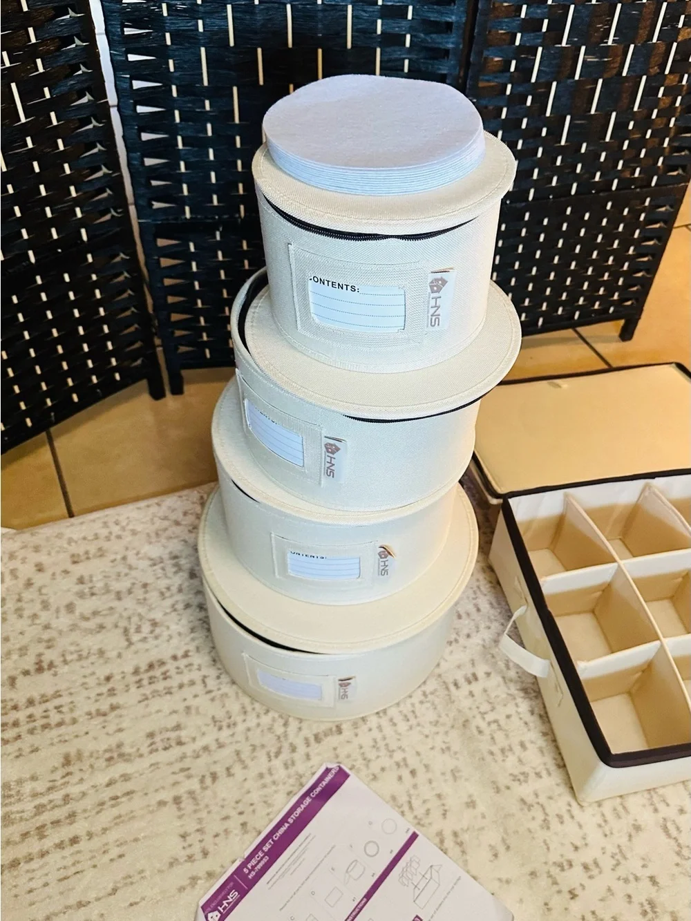 Cream Ceramic Plate Storage Set with Protective Cushions